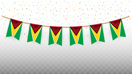 Vector illustration of the country flag of Guyana with confetti on transparent background. hanging flag for Independence Day celebration