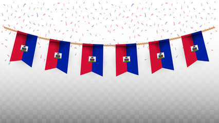 Vector illustration of the country flag of Haiti with confetti on transparent background. hanging flag for Independence Day celebration