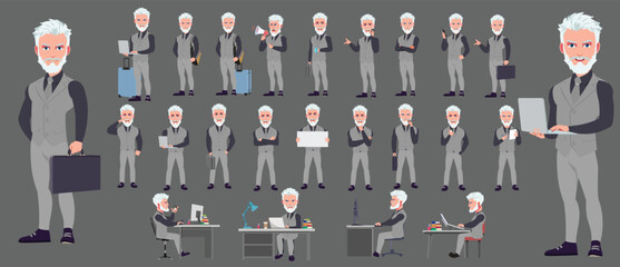 Man Character design. Front, side, back view and explainer animation poses. Character set with lip sync and facial expressions of Happy, angry, sad, Joy with Side walk cycle animation sequence sprite 