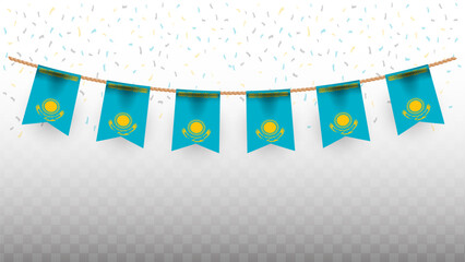 Vector illustration of the country flag of Kazakhstan with confetti on transparent background. hanging flag for Independence Day celebration
