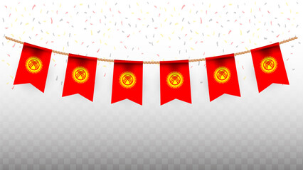 Vector illustration of the country flag of Kyrgyzstan with confetti on transparent background. hanging flag for Independence Day celebration