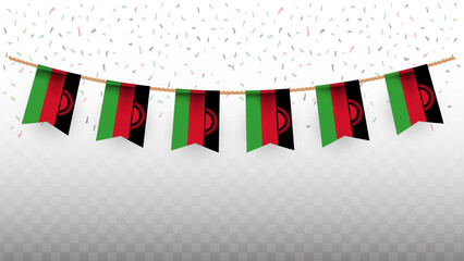 Vector illustration of the country flag of Malawi with confetti on transparent background. hanging flag for Independence Day celebration