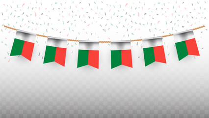 Vector illustration of the country flag of Madagascar with confetti on transparent background. hanging flag for Independence Day celebration