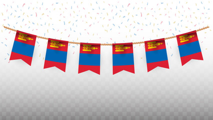 Vector illustration of the country flag of Mongolia with confetti on transparent background. hanging flag for Independence Day celebration