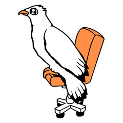 Bird sitting chair desk swivel work office job Isolated Vector Graphic Design Illustration
