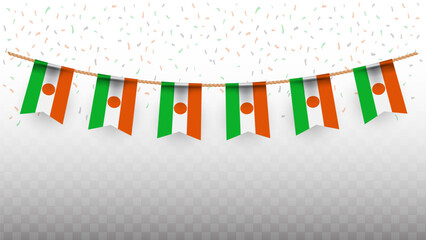 Vector illustration of the country flag of Niger with confetti on transparent background. hanging flag for Independence Day celebration
