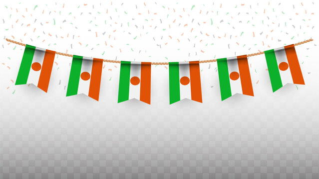 Vector illustration of the country flag of Niger with confetti on transparent background. hanging flag for Independence Day celebration - Powered by Adobe
