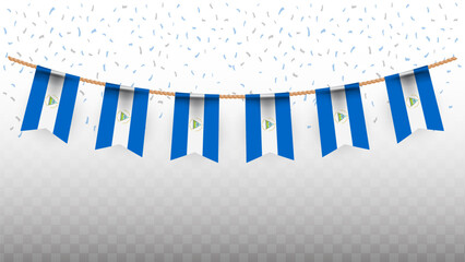 Vector illustration of the country flag of Nicaragua with confetti on transparent background. hanging flag for Independence Day celebration