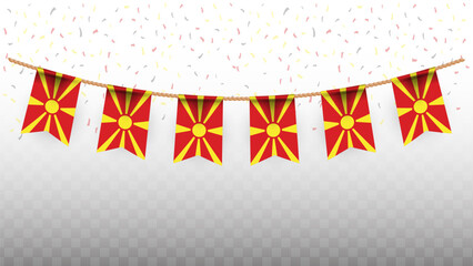 Vector illustration of the country flag of North Macedonia with confetti on transparent background. hanging flag for Independence Day celebration