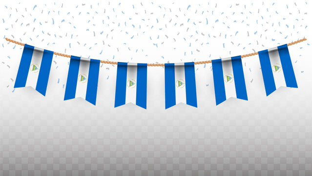 Vector illustration of the country flag of Nicaragua with confetti on transparent background. hanging flag for Independence Day celebration