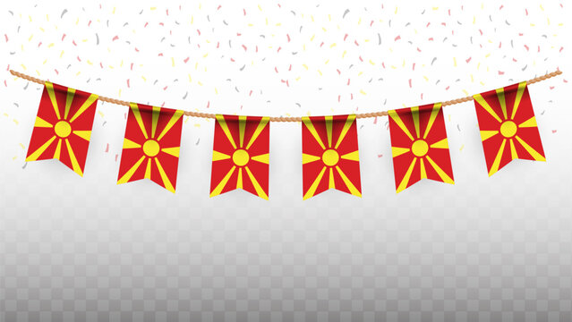 Vector illustration of the country flag of North Macedonia with confetti on transparent background. hanging flag for Independence Day celebration