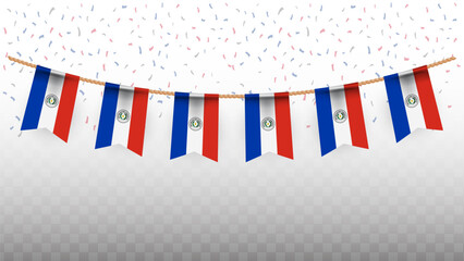 Vector illustration of the country flag of Paraguay with confetti on transparent background. hanging flag for Independence Day celebration