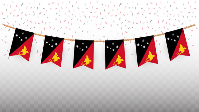 Vector illustration of the country flag of Papua New Guinea with confetti on transparent background. hanging flag for Independence Day celebration
