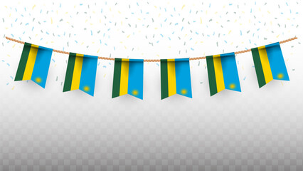 Vector illustration of the country flag of Rwanda with confetti on transparent background. hanging flag for Independence Day celebration