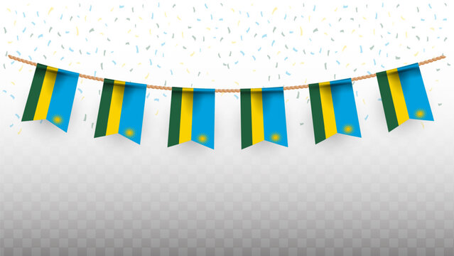 Vector illustration of the country flag of Rwanda with confetti on transparent background. hanging flag for Independence Day celebration