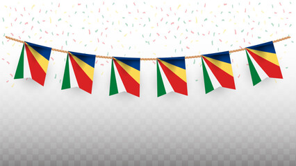 Vector illustration of the country flag of Seychelles with confetti on transparent background. hanging flag for Independence Day celebration