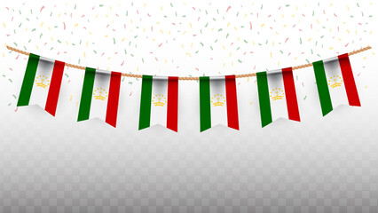 Vector illustration of the country flag of Tajikistan with confetti on transparent background. hanging flag for Independence Day celebration