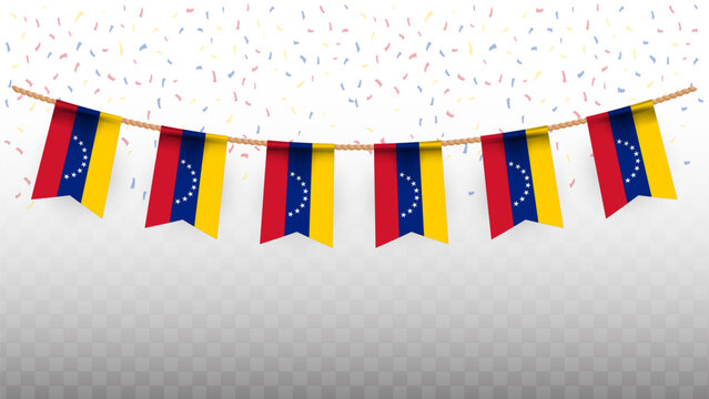 Vector illustration of the country flag of Venezuela with confetti on transparent background. hanging flag for Independence Day celebration