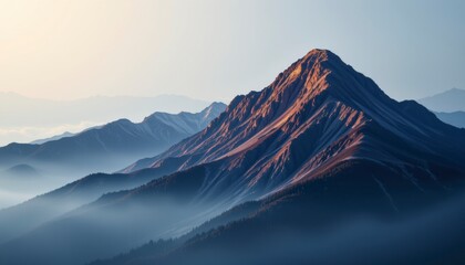 Fototapeta premium Majestic Mountain Range at Sunrise with Misty Valley