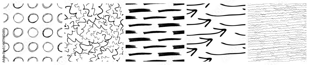 Aufkleber set of seamless patterns with scribble smears
