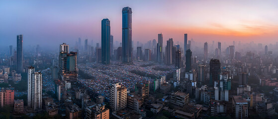 Aerial View Of Mumbai City Skyline At Sunrise