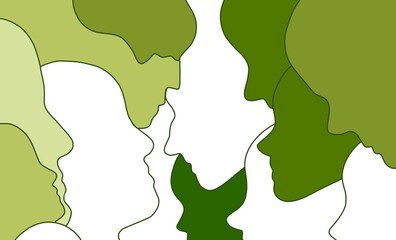Faces profiles  , diversity of people illustration of group of people  woman , men, boys 