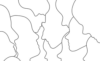 Faces profiles  , diversity of people illustration of group of people  woman , men, boys 