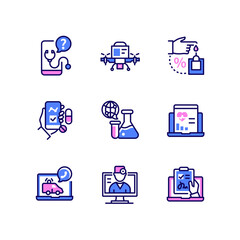 Digital medicine - line art style icons set