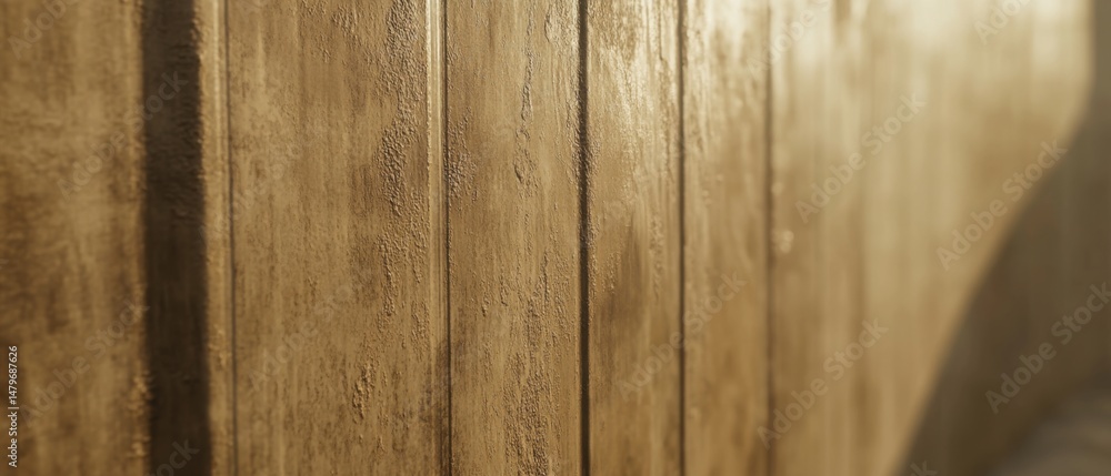 Poster rustic wood paneling close up perspective with peeling paint and warm light for texture and backgrou