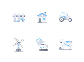Country life on a farm - flat design style icons set