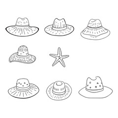 minimalist line drawing of straw hat and starfish