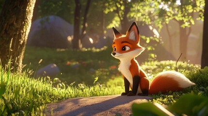 Fototapeta premium Whimsical Artwork Depicting a Fox Surrounded by Forest Beauty