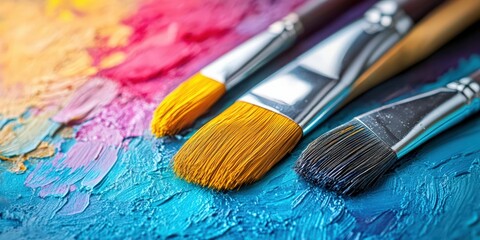 Obraz premium Vibrant Artist Brushes on a Colorful Palette for Creative Painting Moments