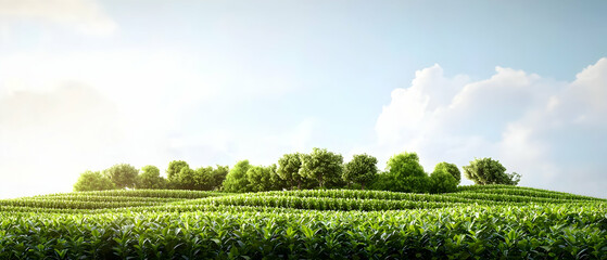 Green Field With Trees Under Sunny Sky