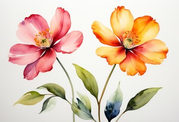 There are two flowers painted on a white surface