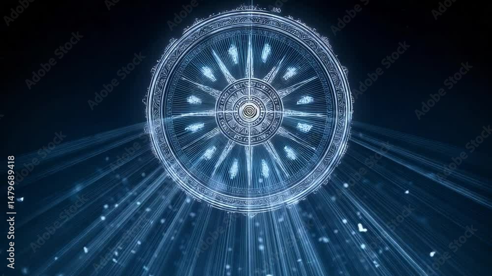 Poster celestial symbol and light beams: an ethereal image showcasing a detailed celestial symbol emitting 