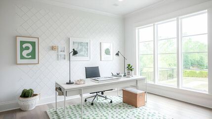 Modern Minimalist Office Workspace With Large Windows