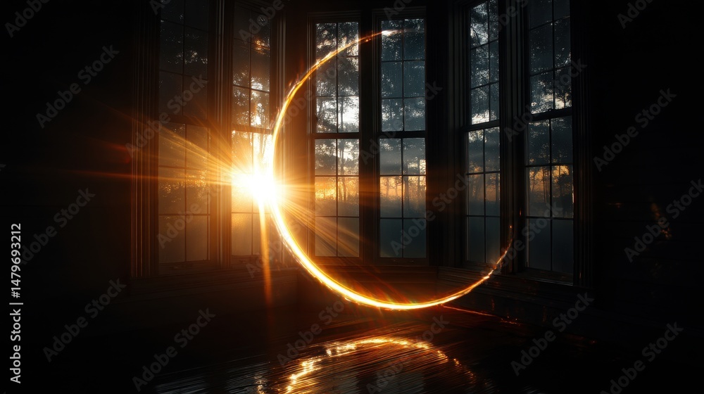 Aufkleber ethereal crescent light shimmers through window creating soft glow in serene indoor setting