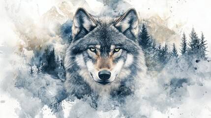 The majestic Alaskan wolf, symbolizing the forest's spirit, captured in a watercolor artwork crafted with Stock stock technology.