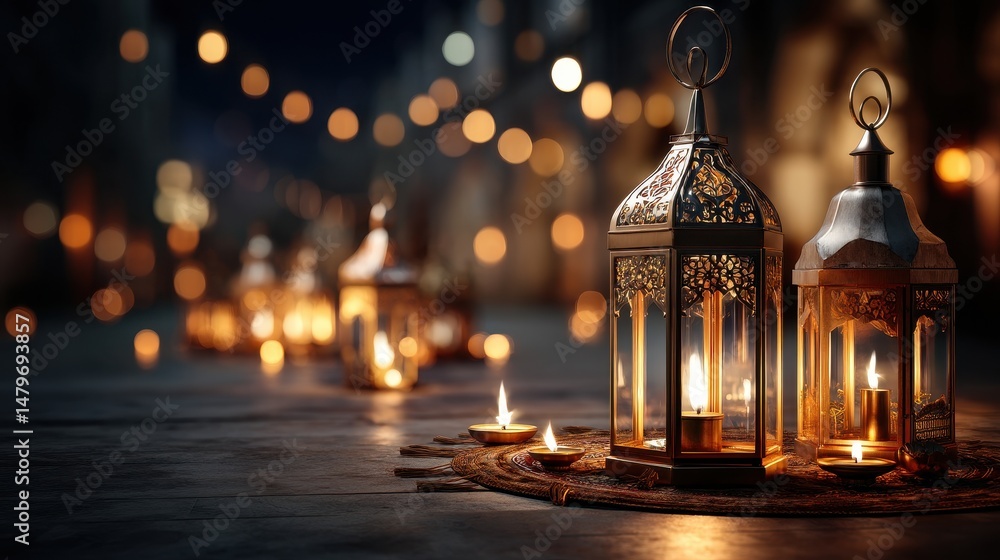 Aufkleber warm glowing lanterns create a spiritual atmosphere with soft light and dreamy bokeh background