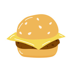 Delicious cheeseburger with sesame seed bun and melted cheese served on a plate
