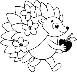 Little Hedgehog Carrying Apple coloring page