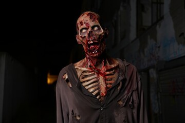 Naklejka premium Horror Apocalypse: Rotting Zombie with Exposed Bones