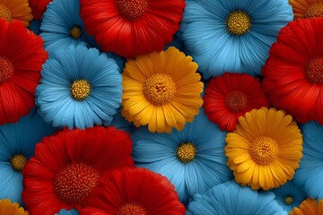 Fototapeta premium Vibrant floral pattern with red, blue, and yellow flowers