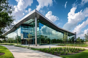 Obraz premium Modern architectural design of a corporate headquarters sleek lines glass facade