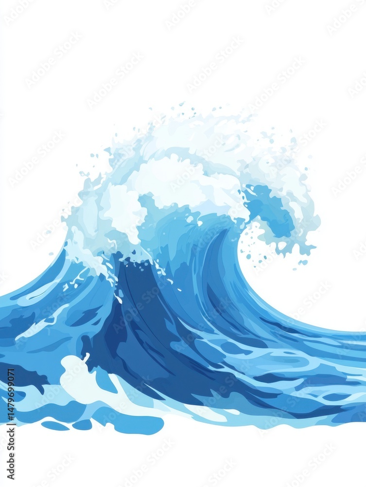 Poster isolated vector illustration of a large ocean wave cresting and crashing in a graphic style against 