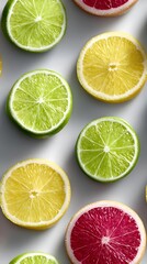 Fototapeta premium Colorful citrus slices arranged on a light background