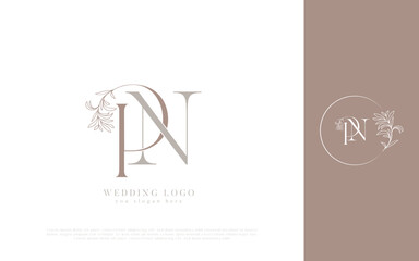 PN Wedding Logo with Floral Wreath