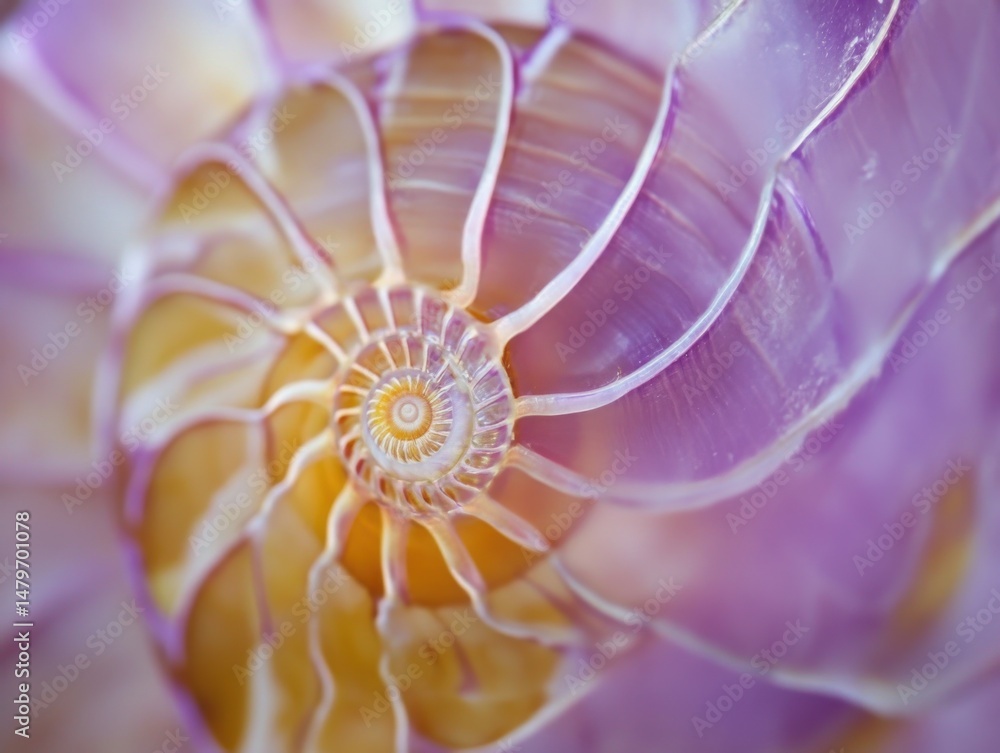 Aufkleber nautilus shell close up abstract spiral pattern detail macro shot vibrant color gradient nature beau