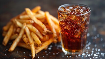 Crispy French Fries and Iced Cola Refreshment Classic Junk Food Combo Tasty Meal